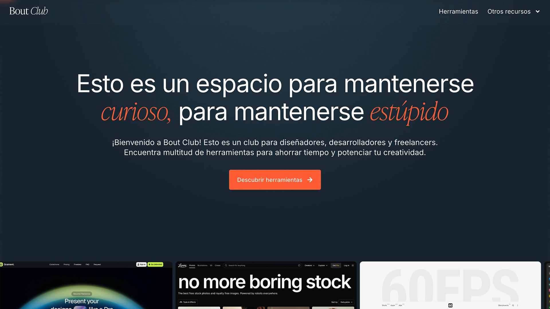 imagen de la página de inicio de bout club